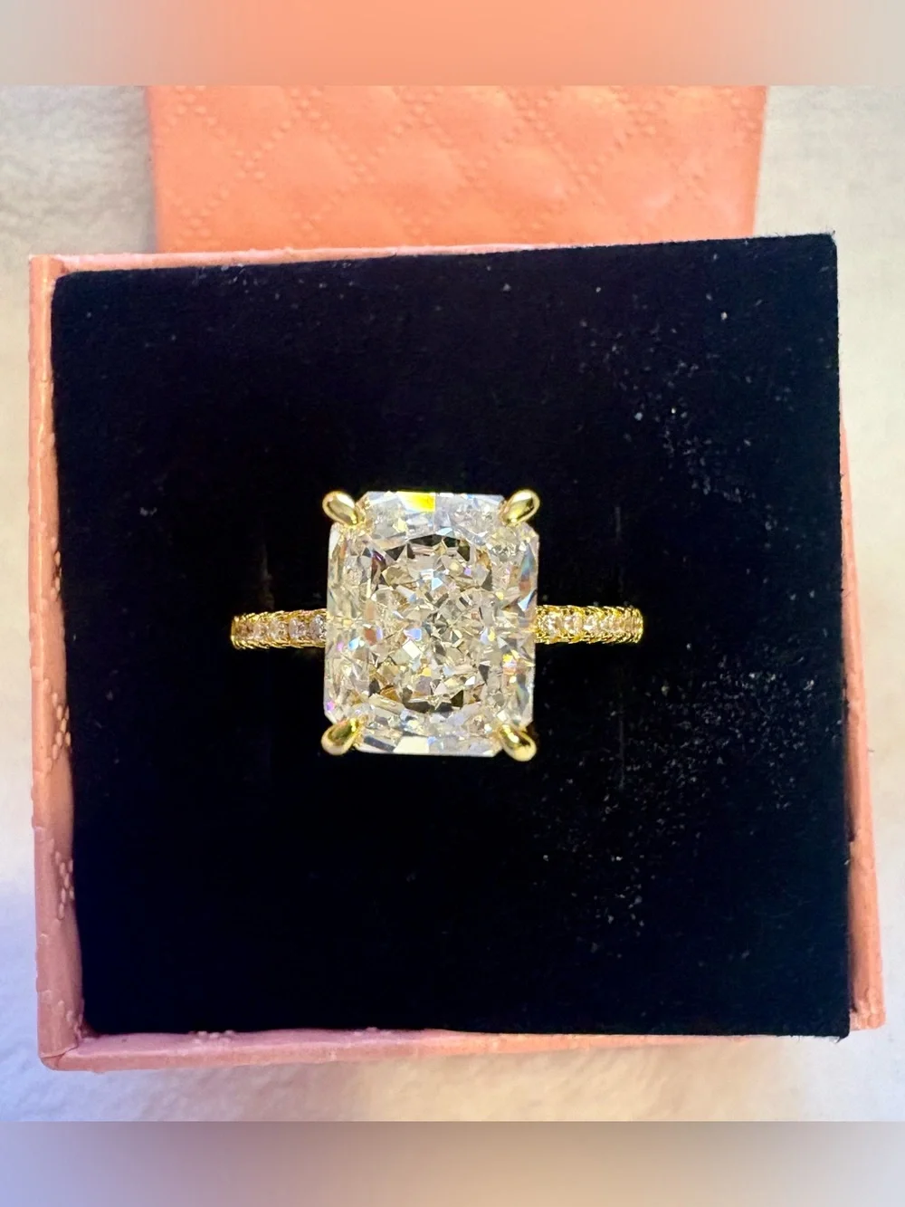 Elegant Gold Tone Cushion-Cut 2 Carat CZ Ring in Yellow Gold